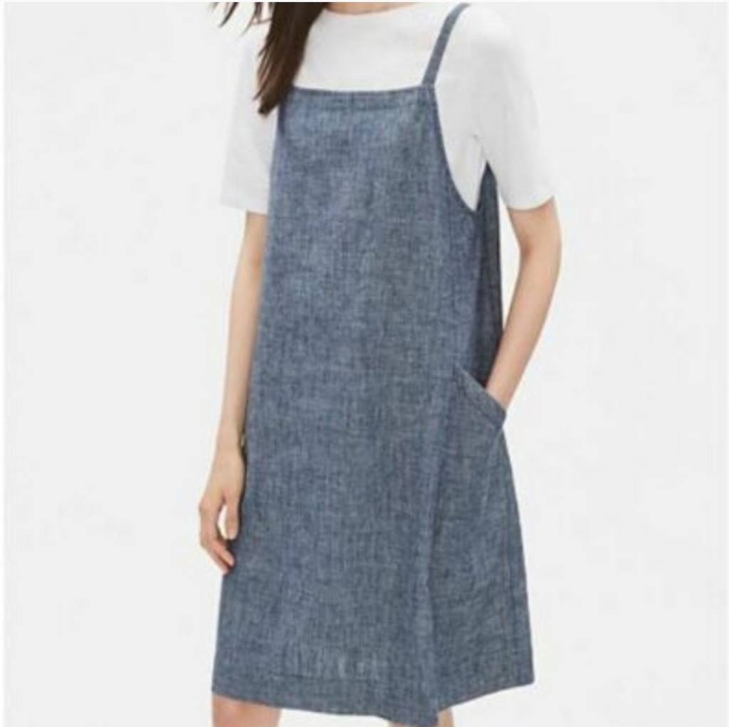 Nwt Eileen Fisher Hemp Organic Cotton Chambray Romper Dress. Size Xl